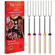 5 Pack Marshmallow Roasting Sticks Set Extendable Metal BBQ Grilling Skewers