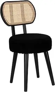 ZYBT Rattan Dining Chair, Black Modern Accent Chair, Upholstered Wood Boucle Chair, Cute Living Room Chair Bar Stool Sherpa Chair, Boho Mid Century Vanity Chair, 1 Pc