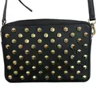 Michael Kors Pouches Camera Crossbody Gold Facet Stud Black Leather $198