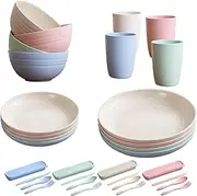 PIXESTT Camping Tableware Set, Plastic Tableware Contains 32 Tableware, The Outdoor Tableware Set in 4 Colours is Suitable for Family Dinners, Picnics