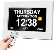 Dementia Clock for Seniors - 7" Large Clock for Seniors with Dementia, Digital Clock with Date & On Time Alarms, Remote Control, Dementia Wall Clocks for Elderly- White