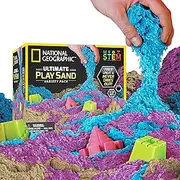 NATIONAL GEOGRAPHIC 6 Lb Play Sand Combo Pack - 2 Lbs Each of Blue, Purple and Natural Sand with Castle Molds - A Kinetic Sensory Activity