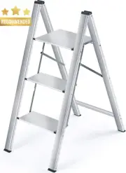 Step Ladder 3 Step Aluminum Folding Large Platform Slim Household