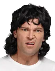 80's OLD SCHOOL MULLET BLACK WIG REDNECK HILLBILLY COSTUME DRESS MR179030