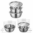 Kitchen Stainless Metal Vegetable Rice Washing Bowl Basket Colander Strainer Set