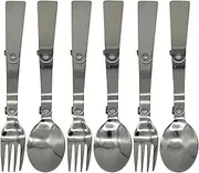 Maydahui 6PCS Foldable Spoon Fork Portable Camping Cutlery SUS 18/8（304） Stainless Steel Multi-Functional Folding Fruit Forks for Travel Outdoors Tableware Hiking Survival Camping