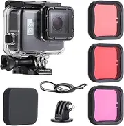 SOONSUN 45m Waterproof Dive Housing Case with 3-Pack Dive Filters for GoPro HERO5 HERO6 Black - Includes Skeleton Backdoor Quick Release Buckle Thumb Screw Tripod Adapter and Silicone Lens Cap