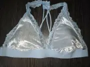 Vs pink strappy bk velvet/lace trim Bralette NEW Xs light blue stars