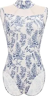 [AFAVOM] Ballet Leotards for Women Floral Print Dance Leotard Mesh Backless Bodysuit Adult Ballerina Gymnastics Dancewear Tops