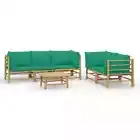 6-Piece Garden Lounge Set Green Cushions Bamboo Outdoor Patio Deck Sofa Chairs