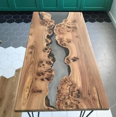 Walnut Wooden Epoxy Resin Art Table Custom Order Coffee, Dinning Table Top