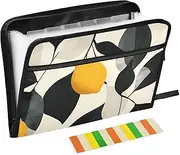 Quteprint 13 Pockets Expanding File Folder with Zipper Closure, Lemon Leaves Pattern Accordion File Folder with Sticky Labels, Letter Size A4 Papers Expandable File Document Organizer