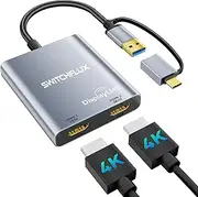 USB C to Dual HDMI Adapter |4k@60Hz| for Mac M1/M2/M3,Displaylink(DL6950) HDMI Spilitter Extended Display for Dual Monitors Compatible with Windows, MacBook Pro/Air,Driver Required