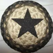 Woven Jute Mat Trivet Black Star Black Gray Ivory Tan 7" x 7" Capitol Earth Rugs