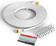 Relper-Lineso Cat 7 Ethernet Patch Cord Internet Cable Flat 50FT with Nails Shielded Ethernet LAN Cable with RJ45 Hyper Speed Internet Cables for Xbox PS4 Computer, Printers(50Ft White)