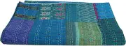 SilKantha Quilt Patchwork handmade Bedcover Silk Bedding Quilt Throw Boho Ethic