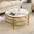 Round Coffee Table Faux Marble - LifeSky 32" Center Table Circle Sintered Gold
