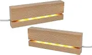 dcvbny 2Pcs Wood LED Lights Display Base Warm Color, Rectangular Wooden Lighted Base Stand for 3mm Thick Acrylic Plate Glass Plate Resin Art Paperweighs (2Pc Wood)