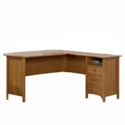 Design Square Gami Executive Wooden L-Shaped Home Office Computer Working Desk Prarie Cherry
