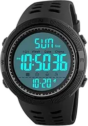 [Kavie] Mens Digital Sports Watch Military Waterproof Watches Fashion Army Electronic Casual Wristwatch with Luminous Calendar Stopwatch Alarm LED Screen - Black