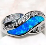 Australian Opal Inlay & White Topaz 925 Sterling Silver Ring Jewelry Sz 8 BP671