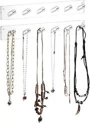 [Aegistus] 2 Pcs Necklace Holder, Acrylic Necklace Organizer Wall Mounted with 6 Hooks, for Hanging Necklace, Jewelry, Bangles, Bracelets and Rings, Best Gifts for Girls and Women