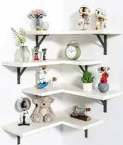 Corner Shelf Wall Mounted, Set of 4, Floating Shelves, 16.3 Inches White Grey