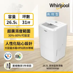 【Whirlpool 惠而浦】二級能效 26.5公升節能除濕機(WDEE60AW)