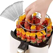 Air Fryer Grill Rack, Stainless Steel Standing Skewer Holder, Kitchen Cooking Tools, Air Fryer Supplies for Grilling Meat Vegetables Corn Chicken Seafood Kabobs