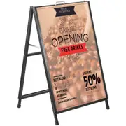 A-Frame Sidewalk Sign 24"x36" Sidewalk Signs for Businesses Black Coated Steel Metal A-Frame Sign Slide-in Folding Sandwich Board Sidewalk Sign Double-Sided with 2 Corrugated Plastic Poster
