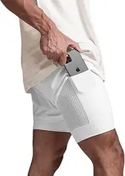 [WOULDWIN] Mens 2 in 1 Workout Running Shorts Quick Dry Athletic Shorts with Liner and Zip Pockets and Phone Pockets and Towel Loop