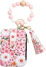 [Generic] Flower Coin Purse, Floral ID Wallet | ID Bag Floral Print Wallet Without Silicone Beads Tassel Bracelet,Folded Edge Pretty Faux Leather Small Credit Card Brace, Light pink, Se r?f?rer au descriptif,