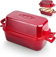 Bread Pan Enameled Cast Iron Loaf Pan with Lid, Bread Oven, Dutch Oven Loaf Cast Iron for Baking Homemade Sourdough Bread Red