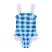 Girls One Piece Swimwear Checker Print Ruffles Bathing Suit for Kids Size 2-1...