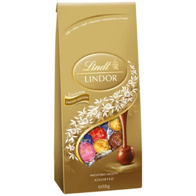 Lindt Lindor Assorted Milk White Dark Hazelnut Delicious Swiss Chocolate 608g