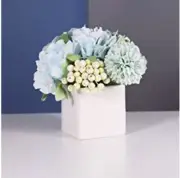 Artificial Faux Flowers with Small Ceramic Vase, Hydrangea with Vase Plastic...