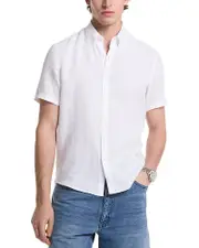 Michael Kors Linen Slim Fit Short Sleeve Button Front Shirt