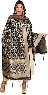 [Inhika] Dupatta for Women Indian, Black banarasi and gold brocade work, Heavy Classy, Best for Weddings, Pooja, Festival Wear, Black