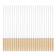 24pcs Kebob Skewers 35cmx3.5mmx1mm Stainless Steel Wood Handle Flat Sticks