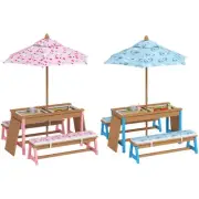 Qaba Kids Picnic Table, Wooden Table and Bench Set with Umbrella