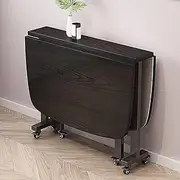 Folding Kitchen Table, Drop Leaf Foldable Table, Wood Extendable Table Dining, Saving Space, Round Edge Design, Moveable Kitchen Desk for Living Room Dining Room, 120cm (Color : A)
