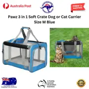 Pawz 3 in 1 Dog Cat Carrier M Size Blue Soft Crate for Pets Comfort Safe