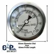 3" DIAL THERMOMETER, 1/2" BSP, 65MM Probe, All Grain, Brew Kettle, Mash Tun