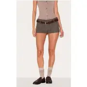 Brown Striped Woven Mini Shorts, Brown