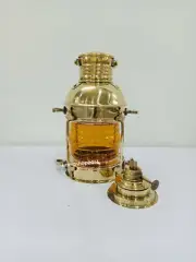 Brass Oil Lamp | Maritime Ship Lantern | Yellow Glass Brass Lamp Home Decor