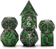 PJOY Metal DND Dice Set Antique Copper Green Fire-Breathing Dragon D&D Polyhedral Dice W/ Dice Case for RPG Role Playing Games Dungeons and Dragons Gift TTRPG