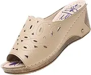 [XWCG] Summer Women's Feature Pattern Wedge Flip-Flops Platform Leather Thongs Retro Round Head for Women Heel Shoes Cutout Design Casual Shoes,Brown,US6/EU37
