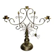 Halloween Gold CANDELABRA With Spider and Web Metal 3 Candle Holders