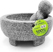 Granite Mortar and Pestle Set Guacamole Bowl Molcajete 8 Inch - Natural Stone Grinder for Spices, Seasonings, Pastes, Pestos and Guacamole - Extra Bonus Avocado Tool Included