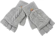 [COMPUKAS] 1Pair Warm Convertible Fingerless Gloves for Women Stylish Knitted Mittens with Flip Feature for Winter Outdoor Activities and Daily Wear Versatile and Comfortable Light